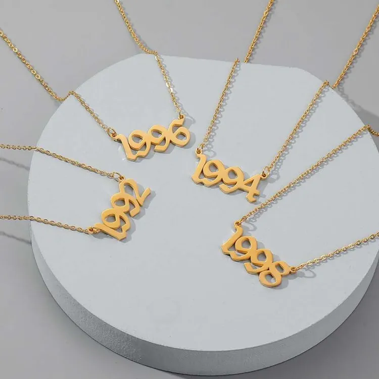 

1980-2020 Stainless Steel Birth Year gold plated necklace and earring jewelry set for women