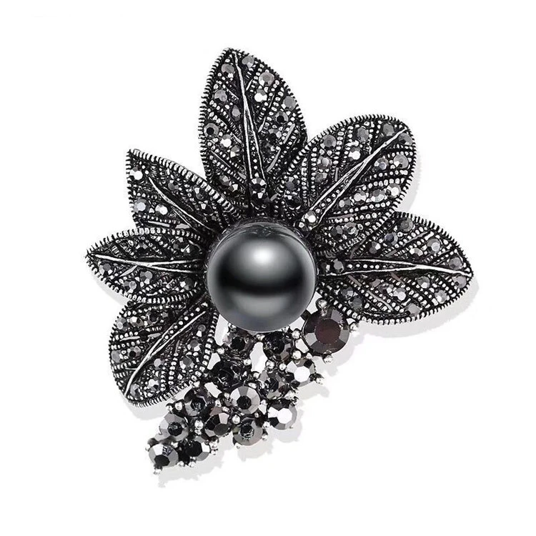 

Retro Black Diamond Bow Brooch Black Pearl Brooch Women Clothing Accessories Pins Personality Crystal Zinc Alloy Flower MST 2pcs