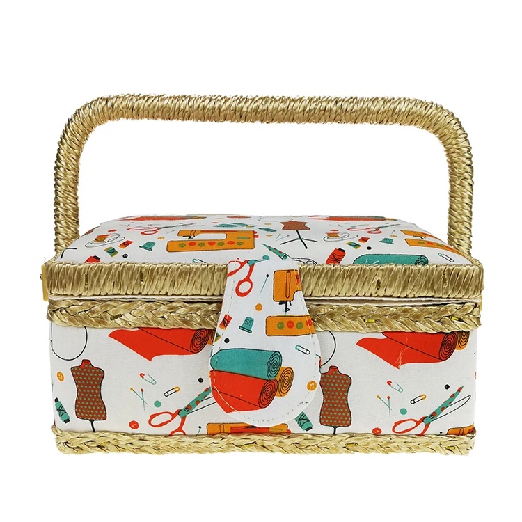 

New fashion stock fabric covered arts and crafts storage sewing basket for gift