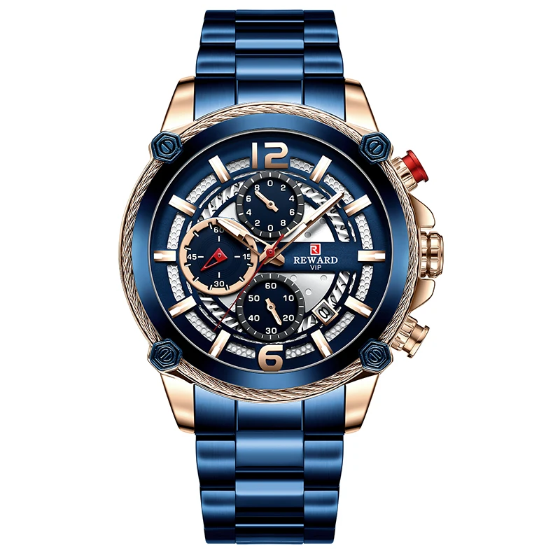 

REWARD 81016 Reloj Men Watches Waterproof Date Stainless Steel Chronograph Fashion Sports Quartz Watch Men Wristwatch, As pictures