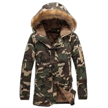 

Men's mid-length hooded camouflage cotton-padded jacket plus size thickening warm fur collar cotton jacket