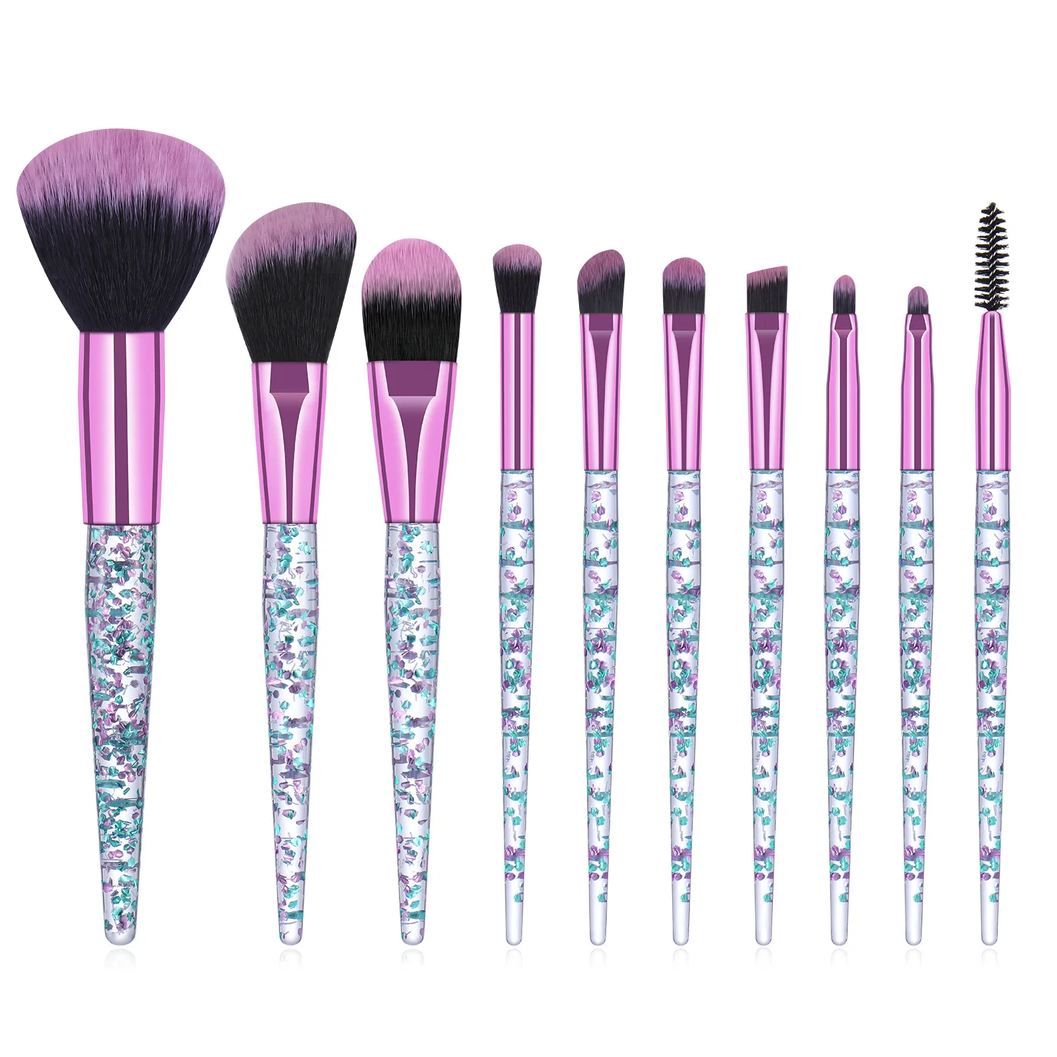 

Rose golden Glitter Handle 10pcs crystal diamond foundation makeup brushes with bag brush set professional