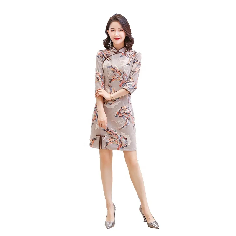 
Chinese short girlish Cheongsam women suede Qipao dress for party 