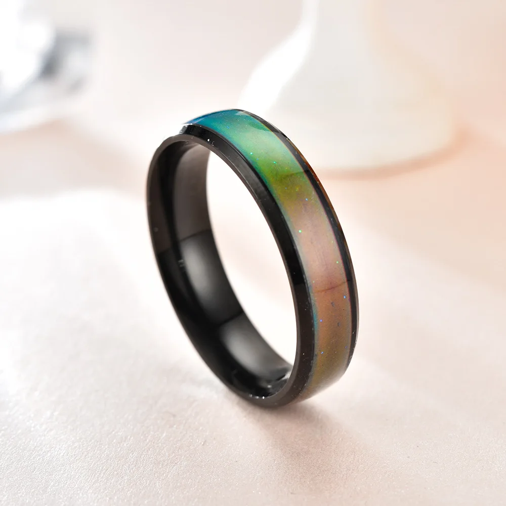 

Men's Stainless Steel Ring Jewelry Smart Temperature Sensing Color Change Mood Temperature Ring, As pic