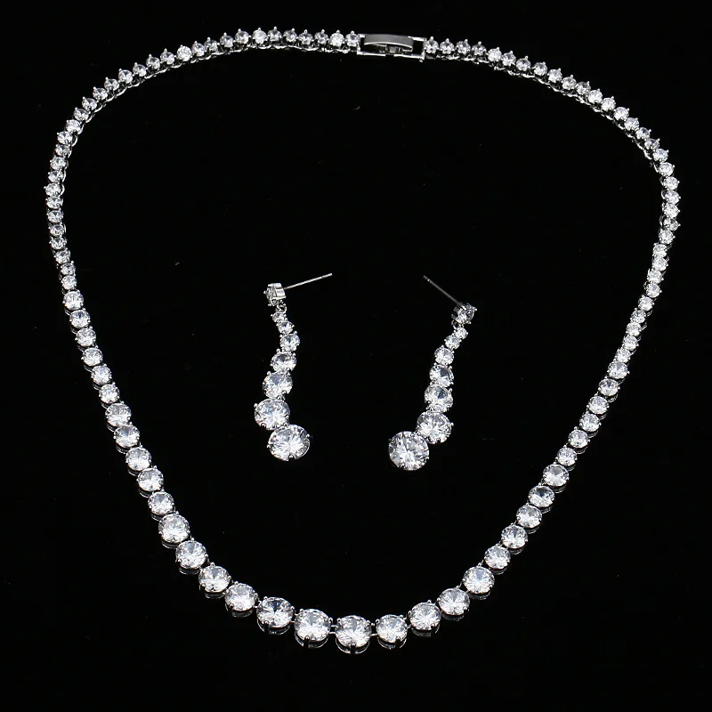 

Fashion Big /Small Round Crystal Stone Chain earring set Jewelry Set, Silver