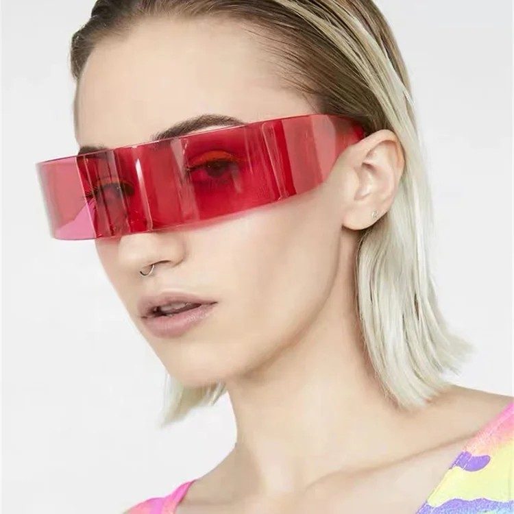 

DLLCP01 cyberpunk 2077 Futuristic Cyclops Cyber punk Sunglasses 2021 Semi Translucent Mirrored Lens rimless shades for women
