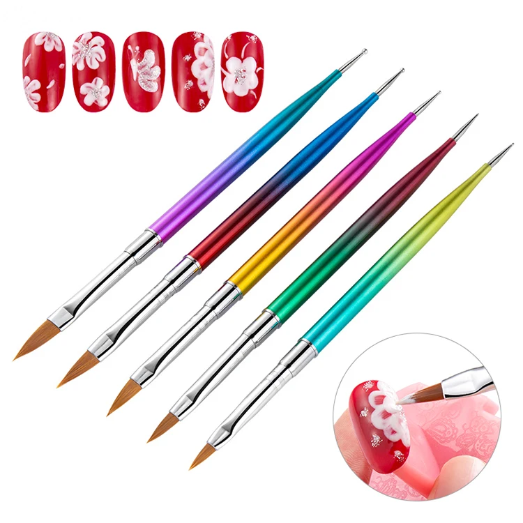 

Wholesale 5Pcs/set Nail Art Dotting Painting Pen UV Gel Acrylic Drawing Carving Liner Brush 2 Ways Tools