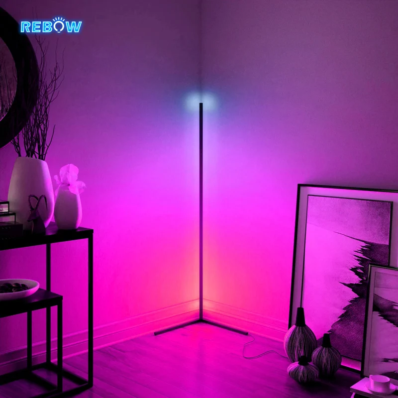 

Rebow support shopify free shipping bulk dropshipping ddp vertical minimal nodic RGB led corner floor lamp