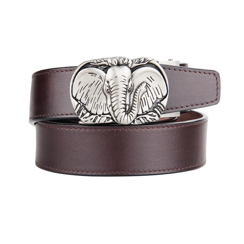 

Mens Unique Elephant Automatic Buckle Leather Belt for Cowboy