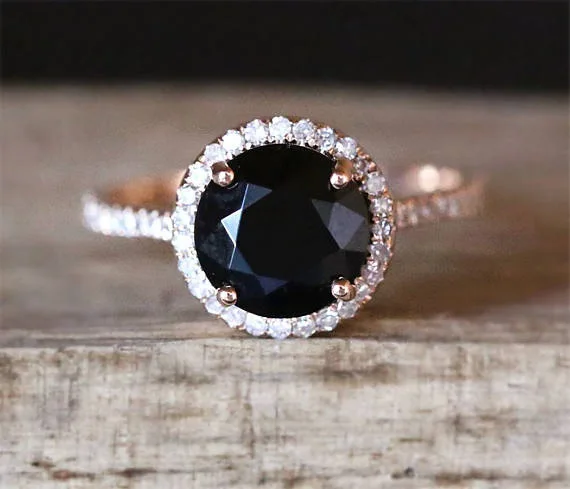 

925 Sterling Silver Color Style Women's Black Close Ring Inlaid Zircon Diamond Gemstone Rose Gold Geometric Jewelry