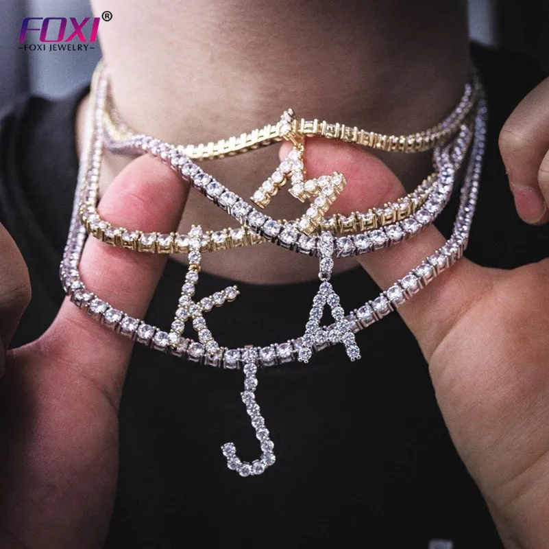 

custom silver tennis personalized name choker initial letter pendant necklace