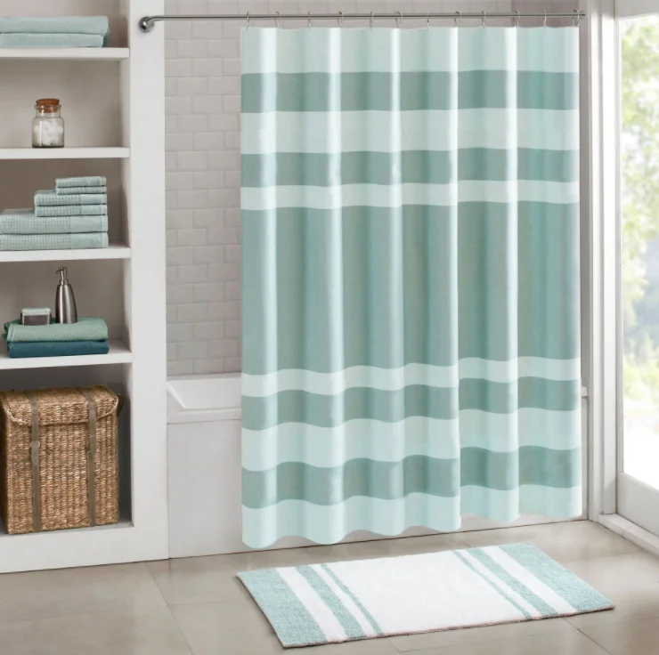 

Waterproof shower curtain with matching window curtain