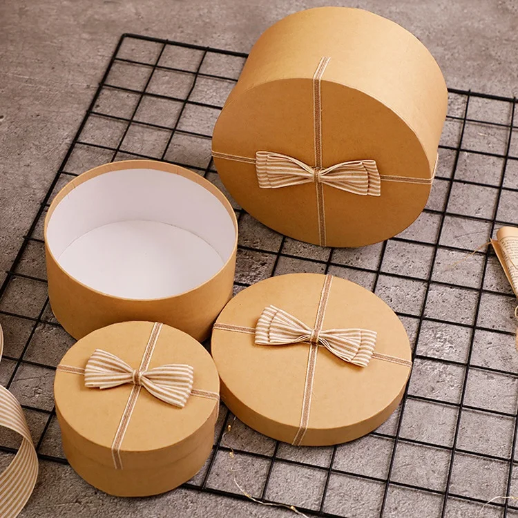Eco Handmade Round Cardboard Packing Kraft Paper Gift Box With Lid Buy Kraft Paper Gift Box