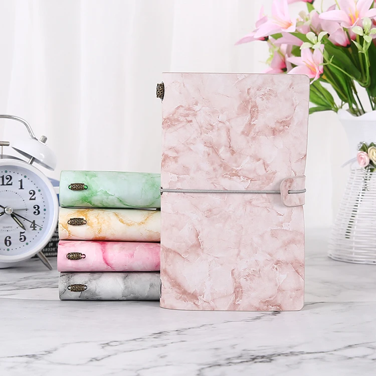Marble pattern personalized refillable soft cover travel journal planner notebook genuine leather notebook with pockets