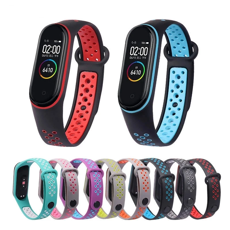 

Silicone Strap for Xiaomi Mi Band 5 Two-color Strap Porous Anti-sweat Sport Breathable Strap Buckle Replacement