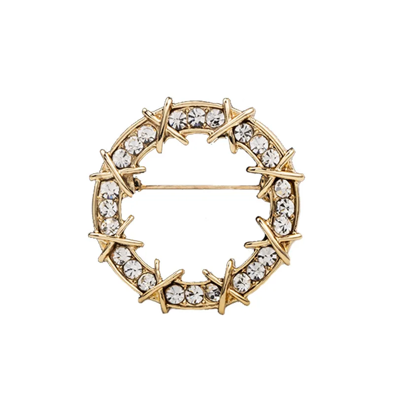 

JAENONES Hot Sale Fashion Simple Style Circle Brooches Customized Fancy Metal Rhinestone Brooch Pin