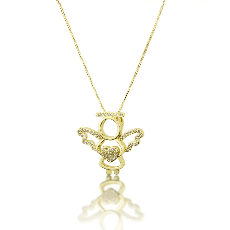 

New Design Gold Copper White Cubic Zirconia Angel Pendant Necklace for Girls Fashion Exquisite Jewelry Gift, Gold color