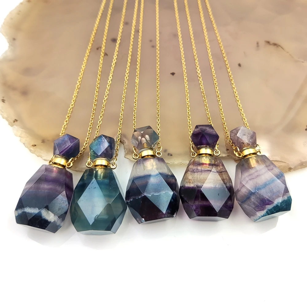 

Wholesale Crystal Healing Colorful Perfume Bottle Energy Rainbow Fluorite spiritual Reiki Genuine pendant unisex Jewelry, Multi