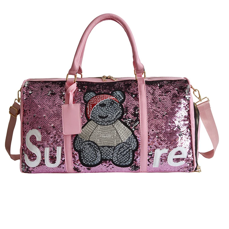 

waterproof women sequins duffel gym bags custom logo design pink duffle travel bag with shoe compartment, Black,green,pink