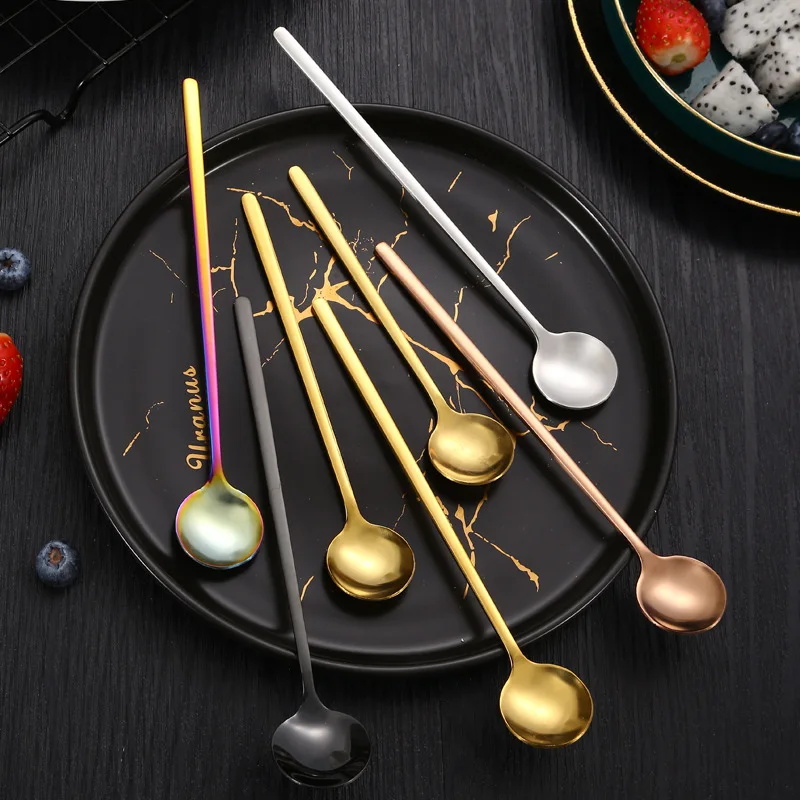 

muti colourful Round stainless steel Long handle round spoon coffee spoon stirring spoon