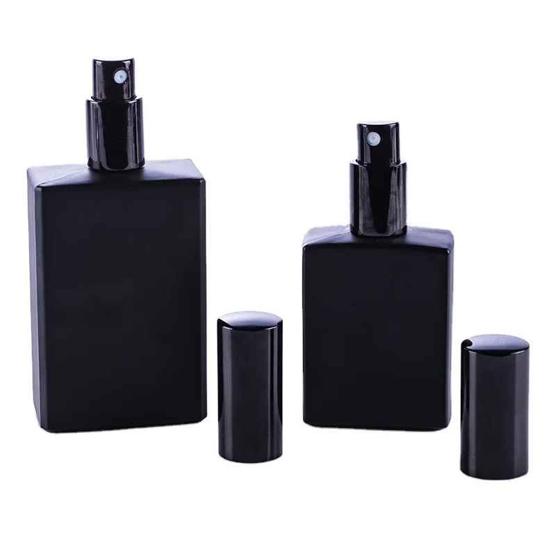 

50ml 100ml square matte black color glass perfume bottle with spray