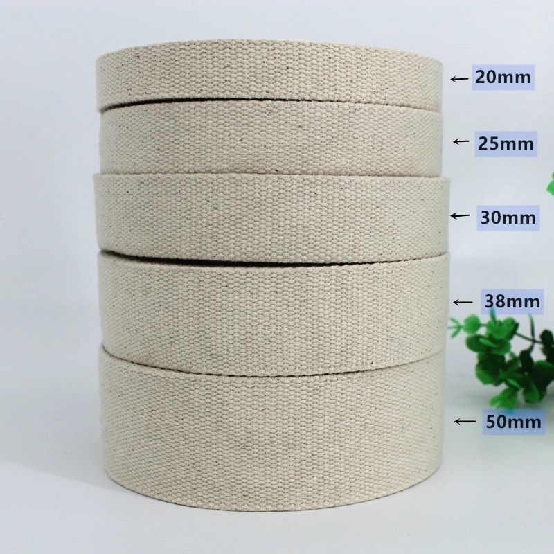 

2cm 1inch and 30 / 40 / 50mm Wide Natural Thickened all Cotton Ribbon Webbing Belt Bag Strap back Canvas Binding Accessories, Natural color of cotton