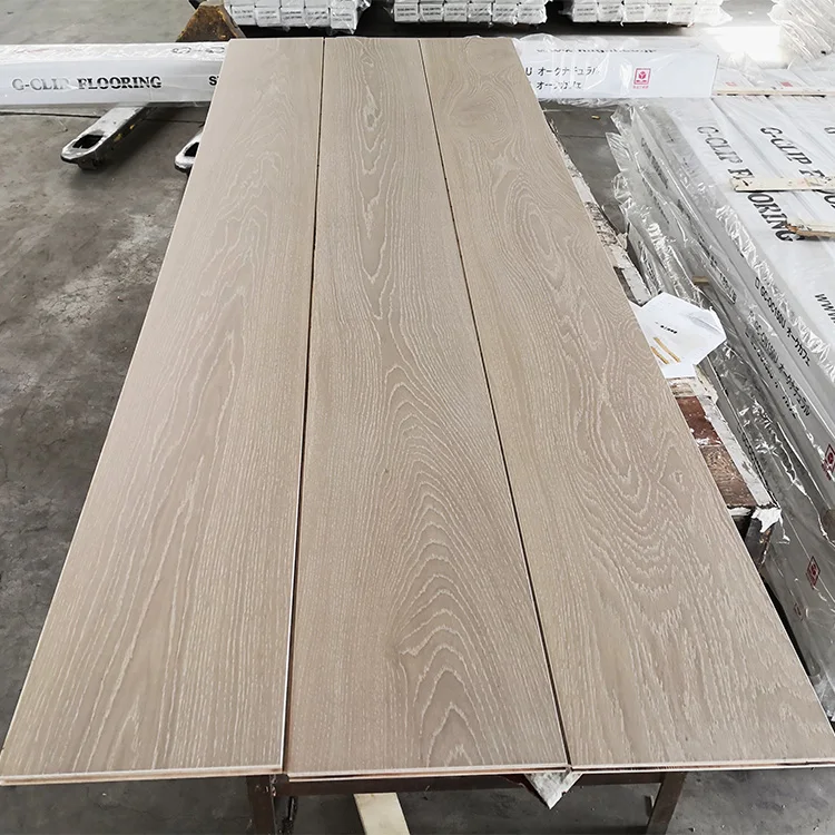 
Thick wear layer and 300 mm wide plank grey color and white washed oak engineered wood flooring 