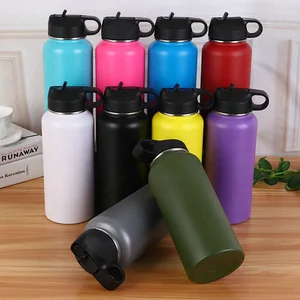 Image of powder coated hydro flasks double walled vacuum insulated stainless steel water bottle flask with straw