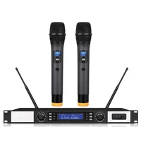 

wholesaler dynamic handheld dual channel karaoke UHF wireless microphone professional for church school