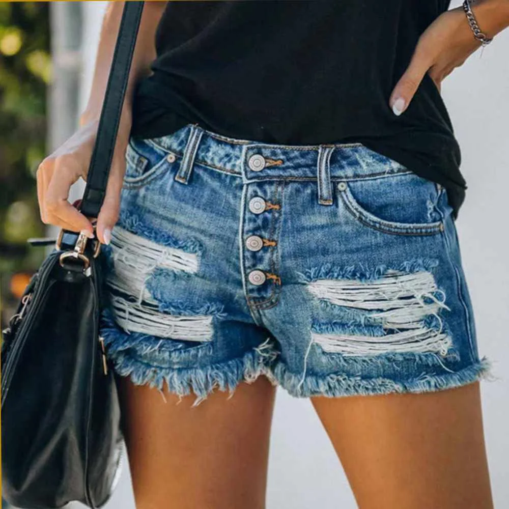 

Women's Jeans Summer Trend Women High-rise Ripped Printed Denim Shorts, Blue