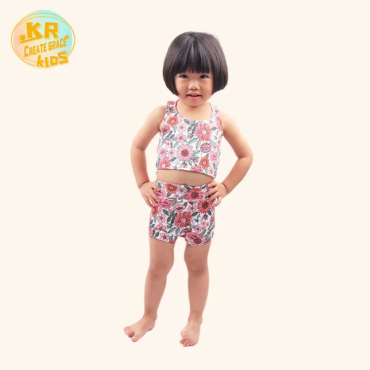 

Cool and breathable two-piece set floral pattern backless top short pant baby outfit, Picture shows