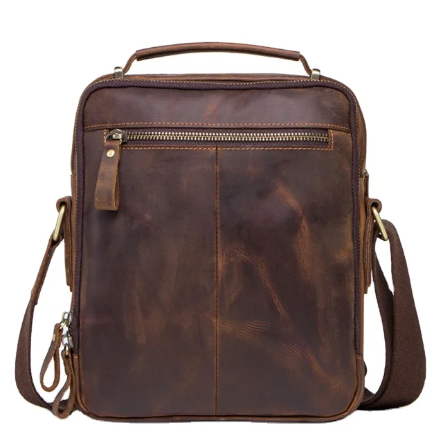 

China Shenzhen factory supply leather men's shoulder bag crazy horse leather Messenger bag