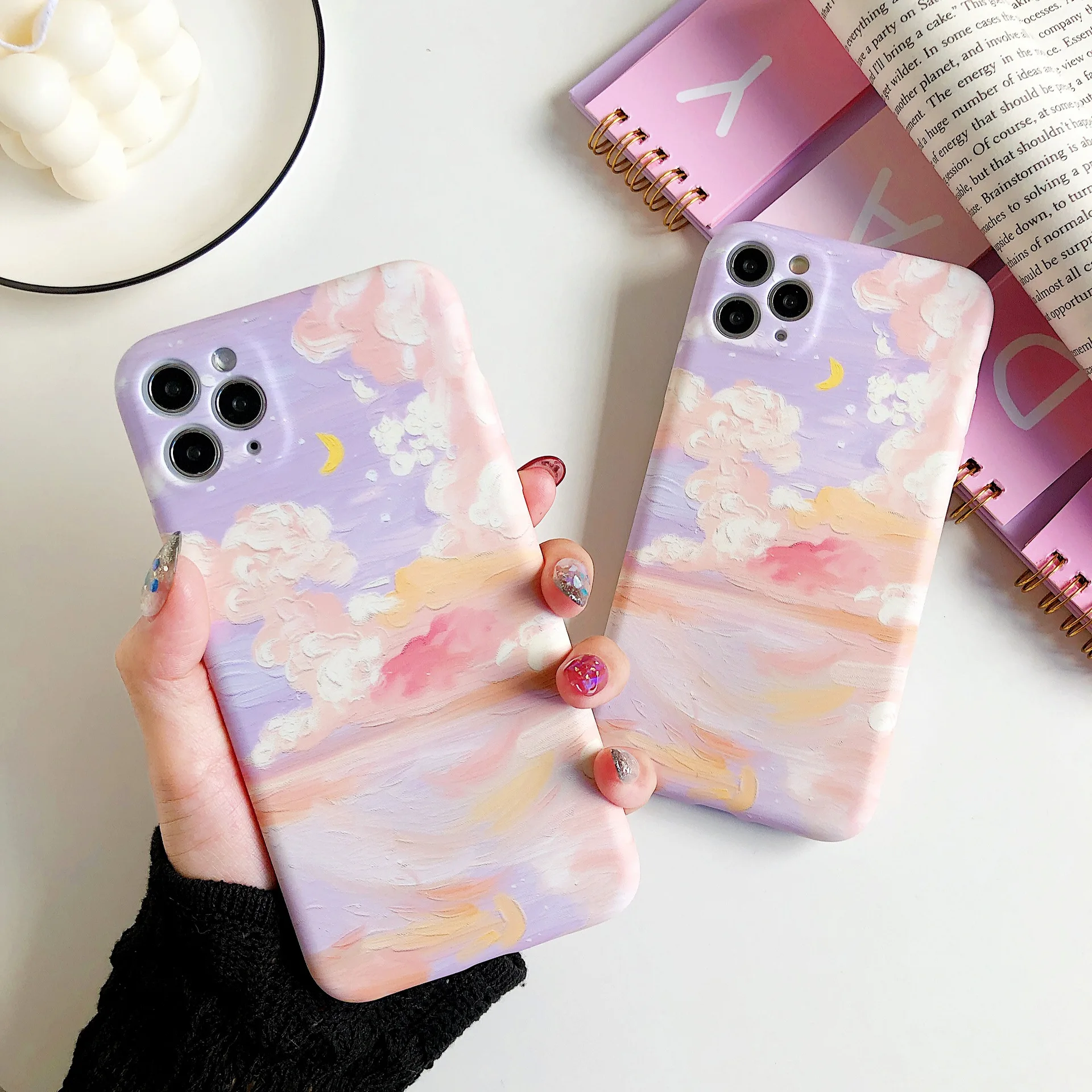 

XINGE New Arrival Retro Art Oil Painting Clouds Phone Case For Iphone 11 12 Pro Max Xr Xs Max Carcasa De Telefono, As picture