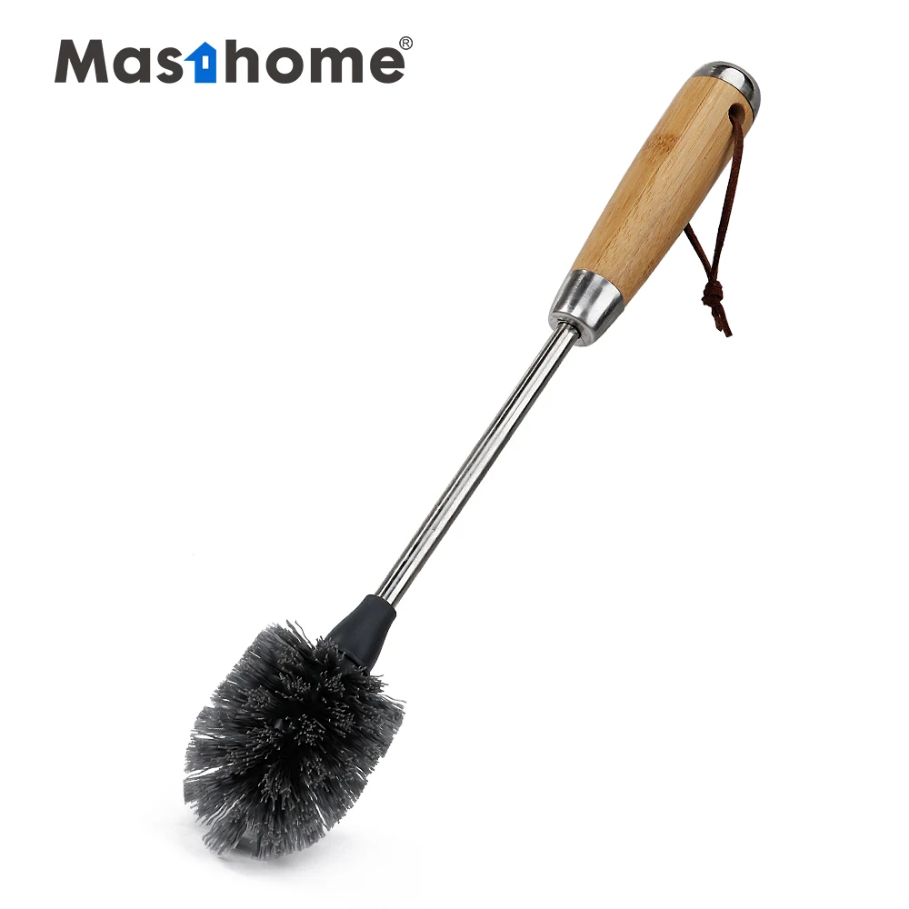 

Masthome eco-friendly Bamboo handle holder Nylon bristle round stainless steel baby cleaning water bottle brush