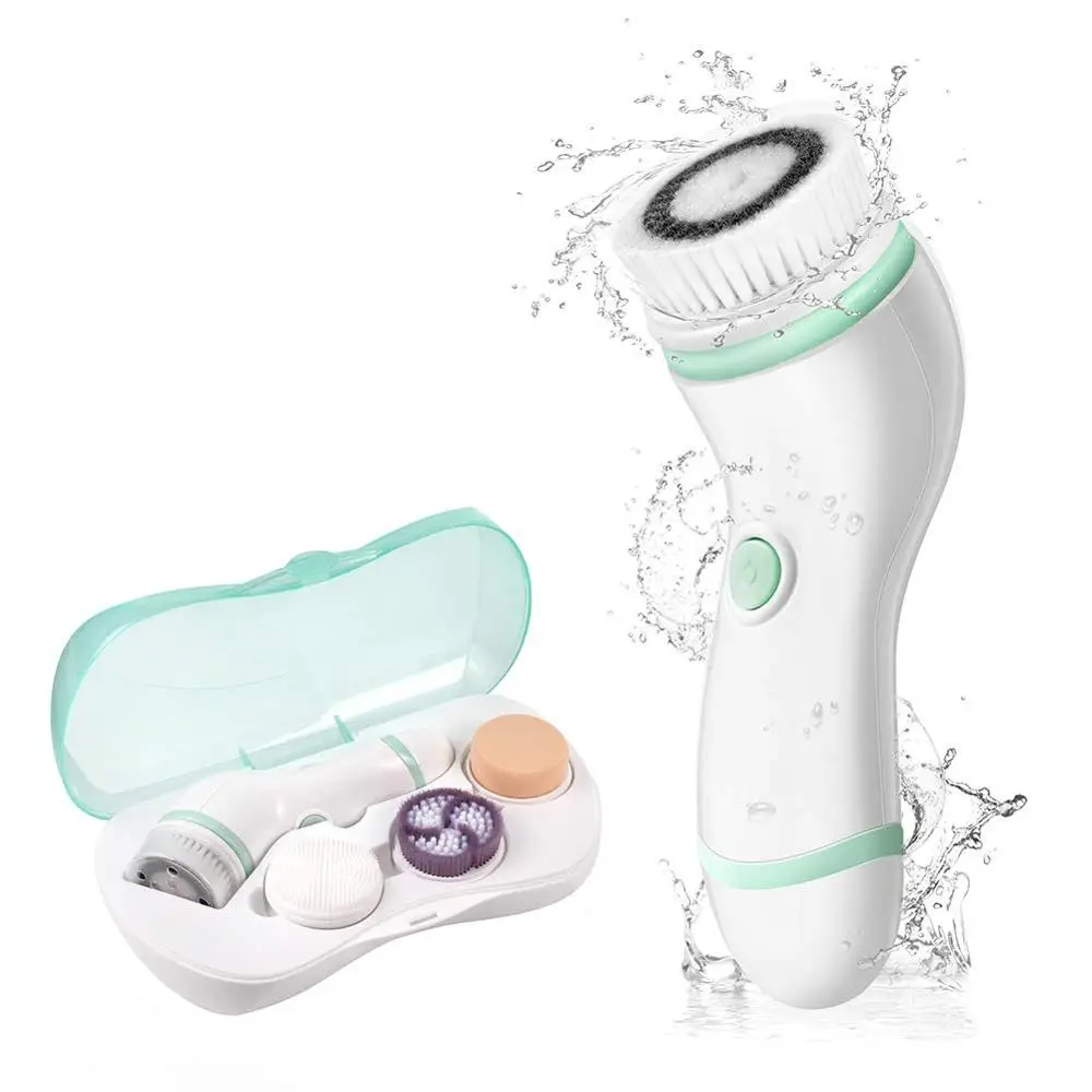 

Beauty Machine Waterproof Electric Facial Cleansing Spin Brush Set with 4 Exfoliating Brush Heads, Green
