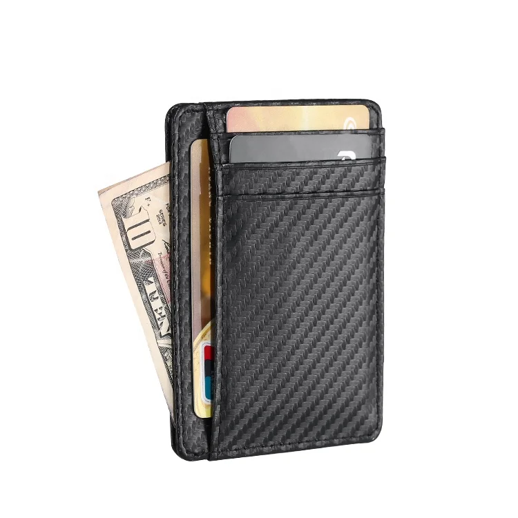 

Fashion Carbon Fiber RFID Blocking Front Pocket Minimalist Slim Custom Mens Leather Wallet, Black carbon fiber
