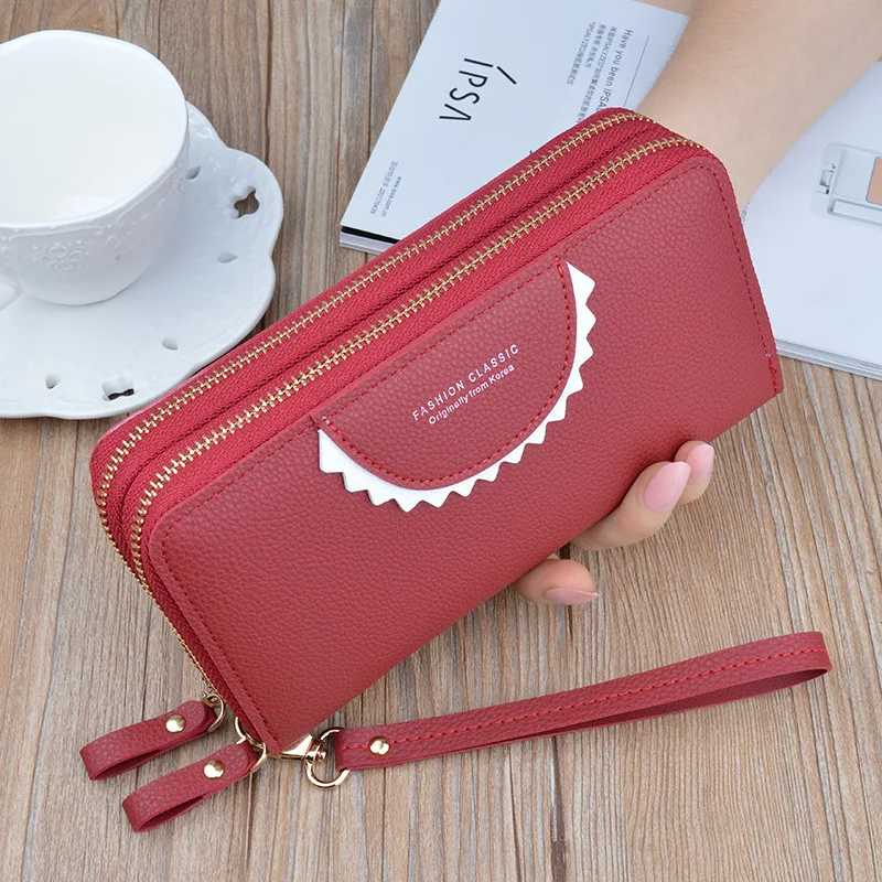 

2021 double zipper card holder double layer mobile phone wallet long clutch bag lady candy color wallet girl cute wallet woman