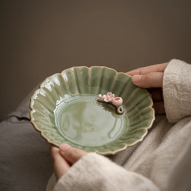 Ceramic Tea Tray Handmade Pinch Flower Pot Draining Teapot Platform Saucer Tray Refreshments Accessories Pot Mat Fruit Plate