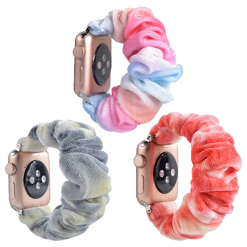 

For Apple Watch Bands Replacement Stretchable Strap Tie-dye Velvet Elastic Scrunchies Watch Band