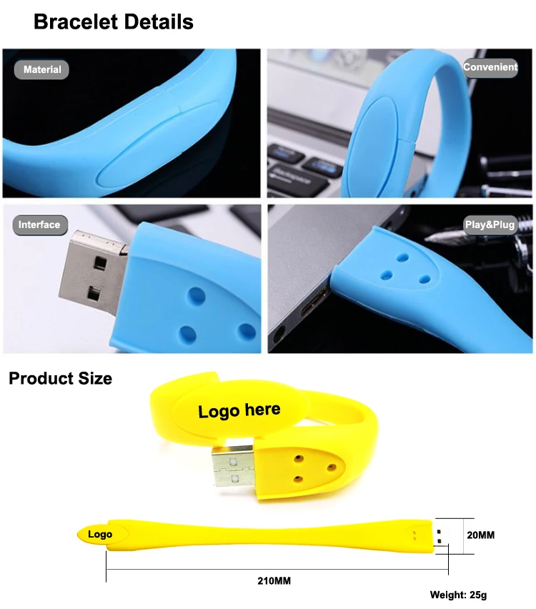 Free Design Bracelet Pendrive 8GB OEM PVC Wristband USB Flash Drives for Promotional Gift - ANKUX.COM