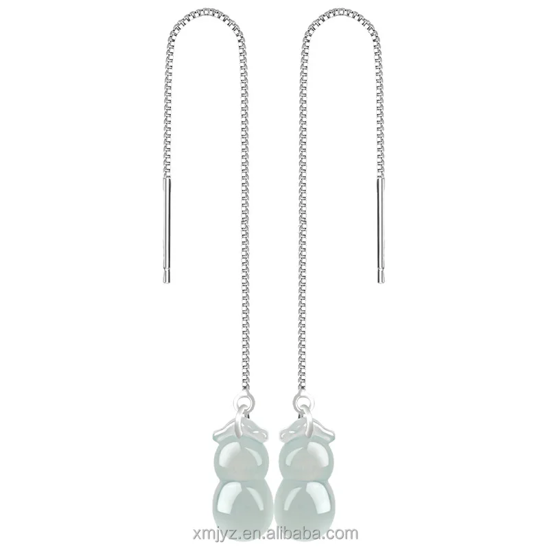 

Certified Class A Natural Jade Gourd Earrings S925 Silver Inlaid Ice Fashion Women's Earrings