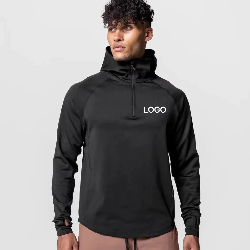 Wholesale Customized Men's 1/4 Zip High Neck Pullover Hooded Sweatshirt Knitted Zipper Sports Leisure Outdoors Solid Gym