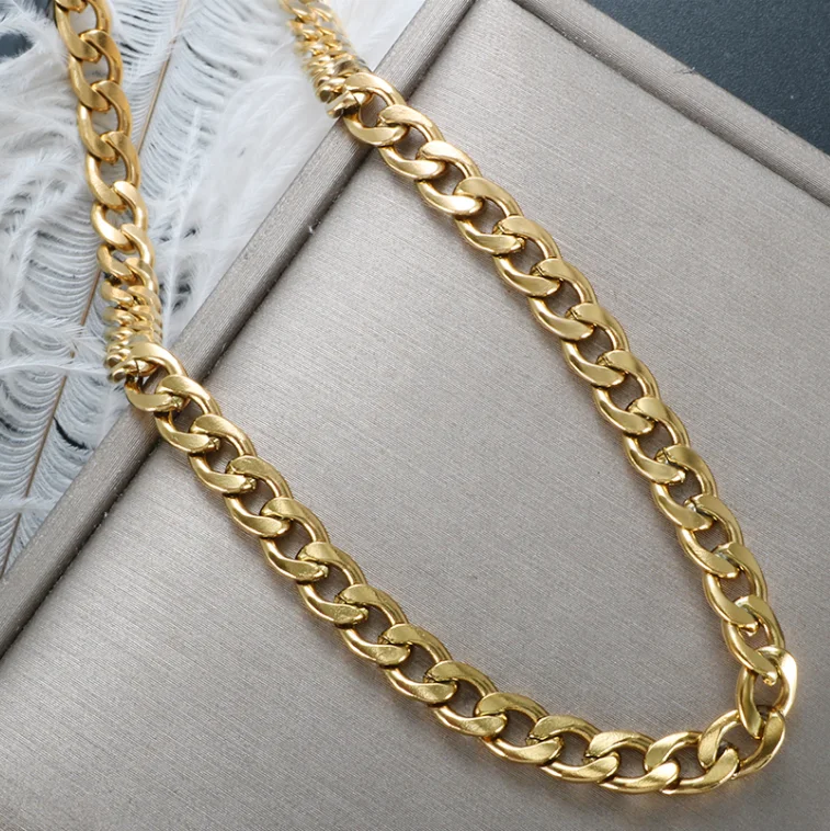 

Trendy Mens Cuban Link Chain Stainless Steel Gold Plated Jewelry Vintage Punk Hip Hop Choker Necklace Woman, Gold/silver/rose gold