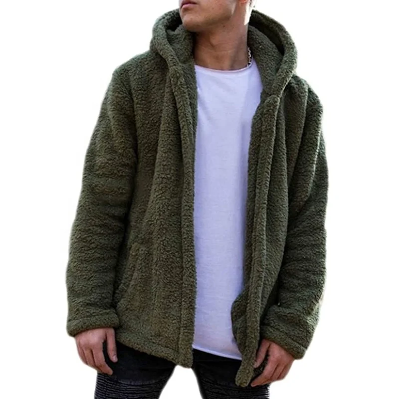 Autumn and Winter Mens Sherpa Fleece Oversized Hoodie Blank Loose Teddy Hoodies Jacket for Men