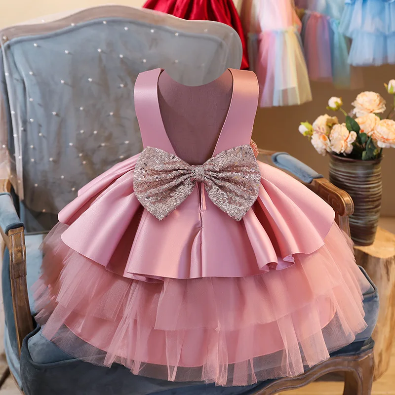 

MQATZ New Flower Girl Tutu Dress Baby Frock Children Clothes Bow Birthday Girl Dress L1966XZ