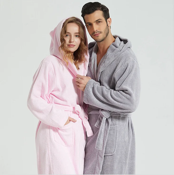 

Turkish cotton micro plush custom bath robe all size available hooded men bathrobe for star hotel or warm home, White