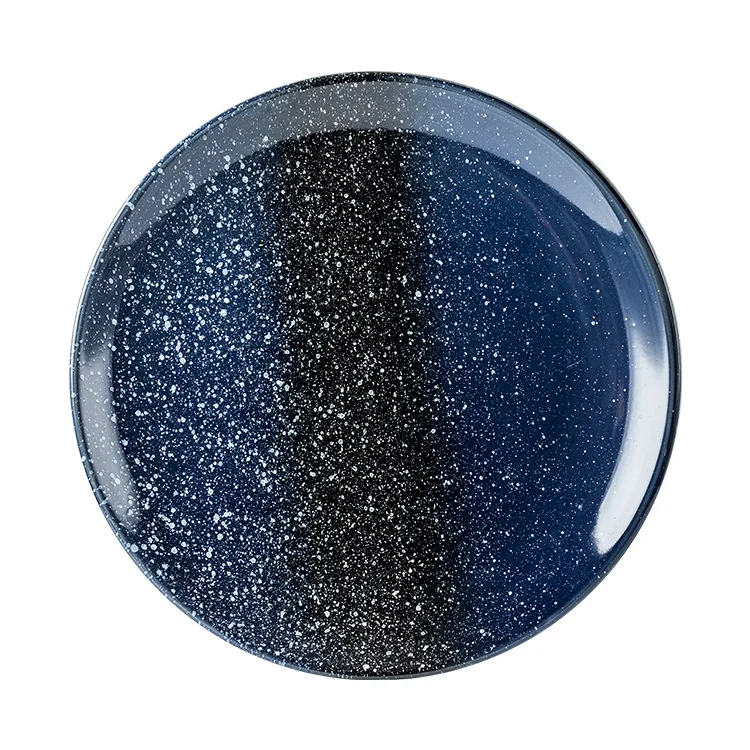 

Japanese Style Ceramic Dinnerware Blue Glazed Breakfast Round Flat Plate