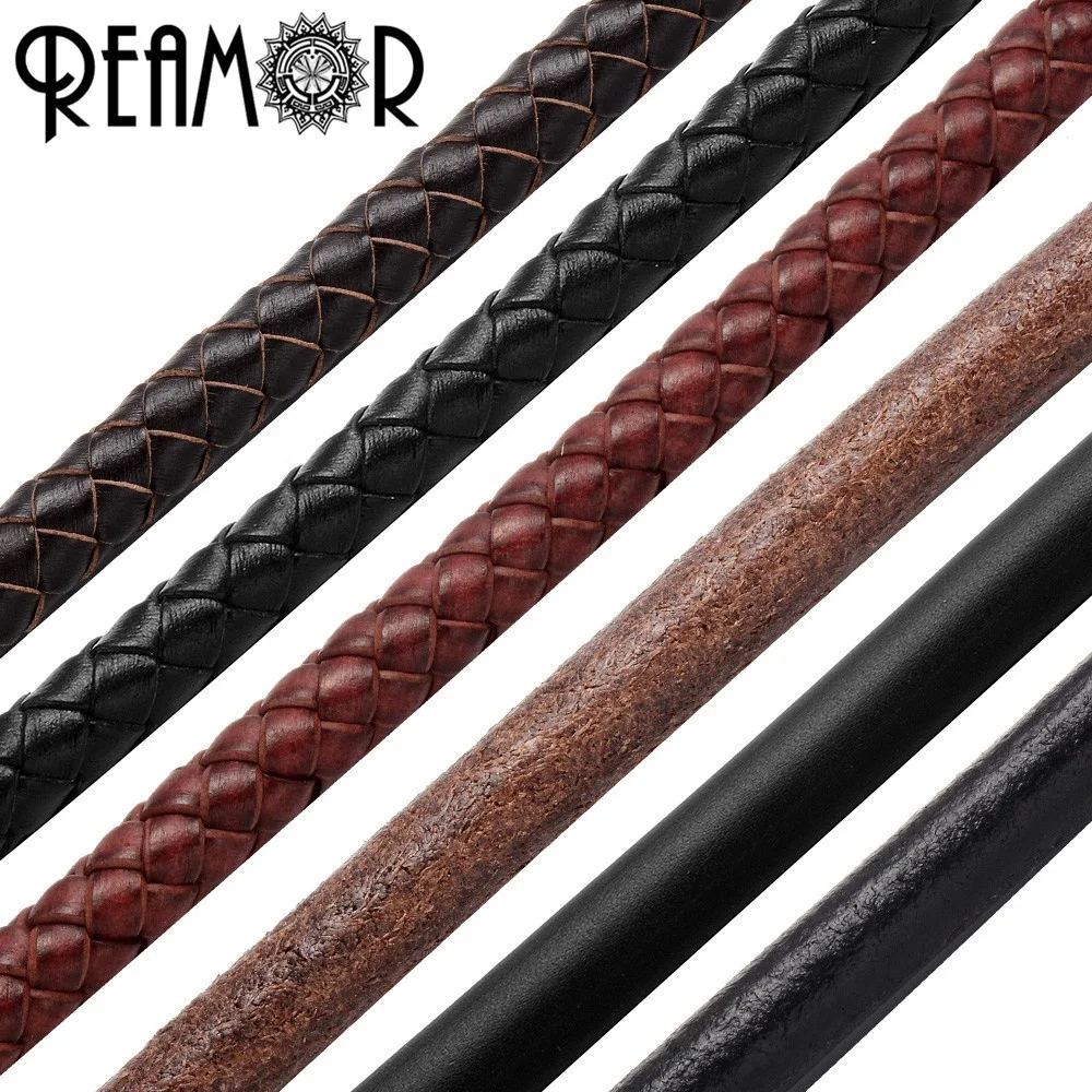 

REAMOR 8mm Black Braided Genuine Leather Cord/ Smooth Leather Round Rope For Men Bracelet Jewelry Making DIY Findings Wholesale, Black/brown/red brown/cuatomized