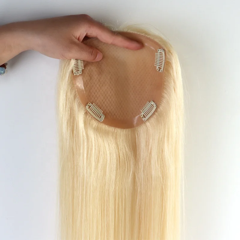 100%  European Hair Clip-in Topper for Women Human Hair with Right Silk Base Closure Toupee Design