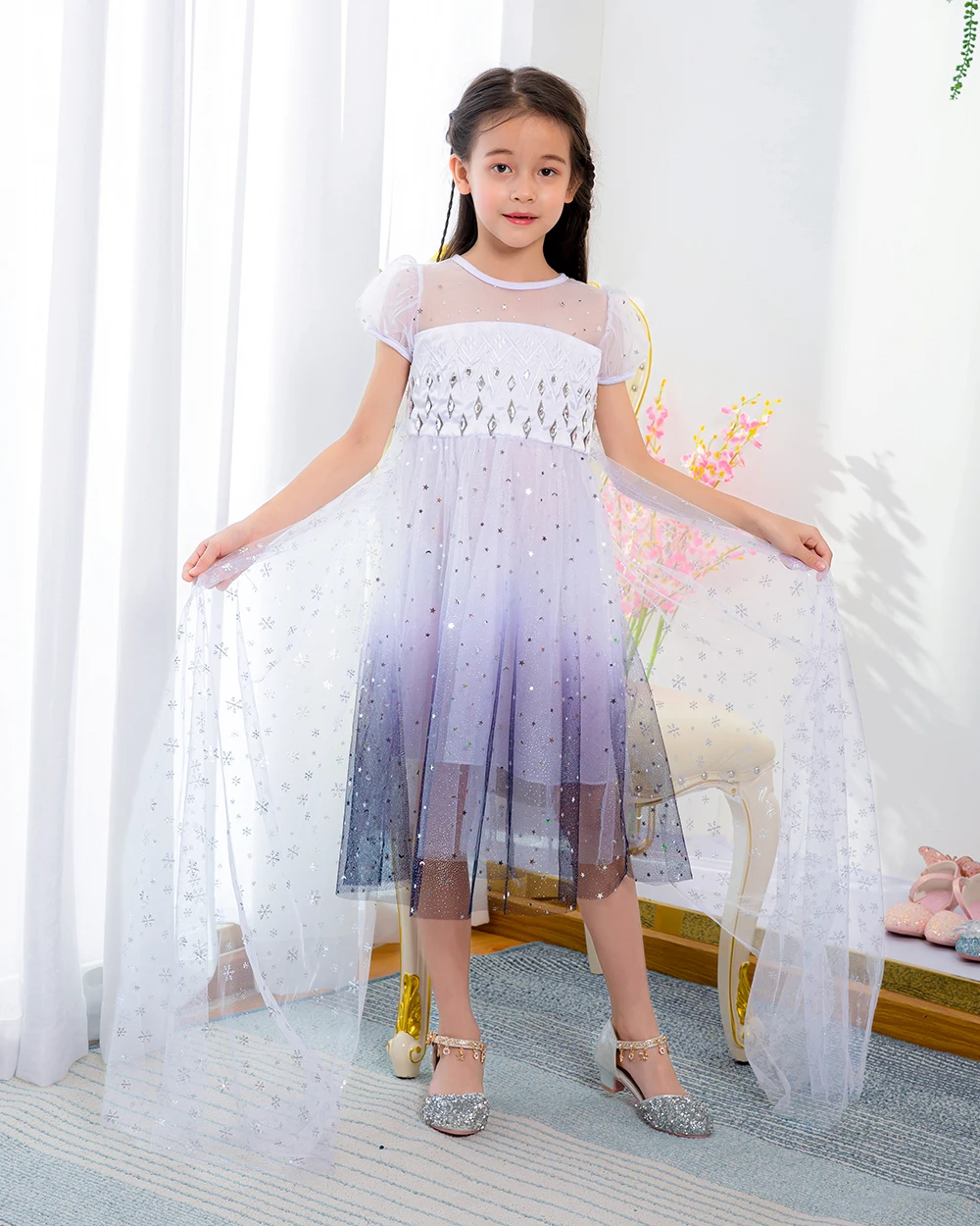 

MQATZ Summer sleeveless Children's dress cosplay Elsa dress new cartoon print Princess Baby dress, Blue/pink